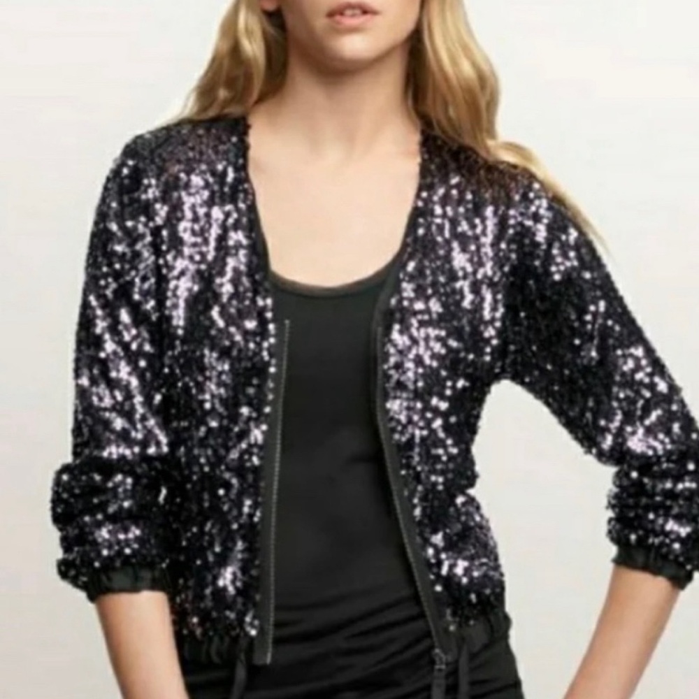 Gap Size Medium Sequined Light Purple and Black Zip Up Jacket